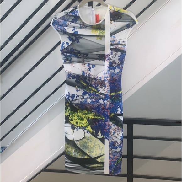 Clover Canyon Dresses & Skirts - Clover Canyon Blue  and yellow Floral Printed Neoprene Bodycon Mini dress S